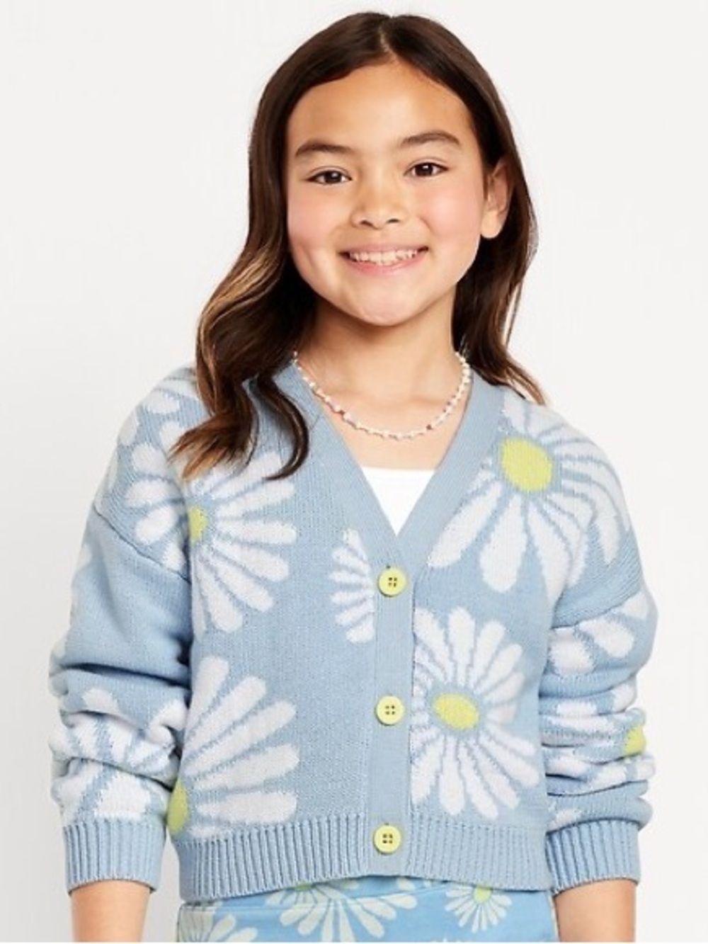 Old Navy Cropped Button Cardigan Blue and Yellow Daisy’s Girls’ Size 10